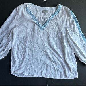 pure collection viscose top white blue embroidery Size 8/10